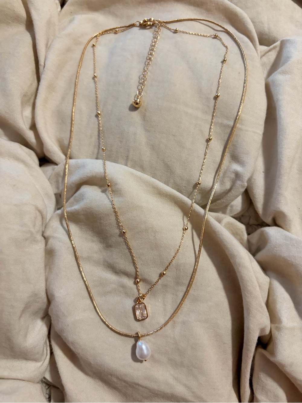 Free People Crystal Gem and Pearl Layered Statement Necklace